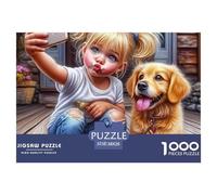 Puzzle 1000 Pezzi Selfie Bambina e Cane Estremamente Difficile - Bambina si Fa Selfie con Cane, Carta Riciclata 38x26cm