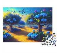 Puzzle 1000 pezzi Sentiero Rose Blu, Strada Floreale Incantata, Pezzi Incastrati, Opera Dettagliata, Cartone Often, Anziani, 70x50cm