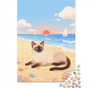 Puzzle 1000 Pezzi Siamese Cat Lying on The Beach, Per Bambini E Adulti Puzzle Difficile Sfida Classici Regalo 1000pcs (75x50cm)