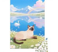 Puzzle 1000 Pezzi Siamese Cat on The Lakeside Grassland, Per Bambini E Adulti Puzzle Difficile Sfida Classici Regalo 1000pcs (75x50cm)