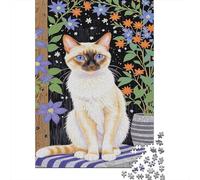 Puzzle 1000 Pezzi Siamese Cat Squatting by The Flower Bed, Per Bambini/Adultí - Sfida Difficile & Regalo Elegante 1000pcs (75x50cm)