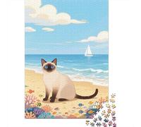 Puzzle 1000 Pezzi Siamese Cats on The Beach by The Sea, Per Bambini E Adulti Puzzle Difficile Sfida Classici Regali 1000pcs (75x50cm)