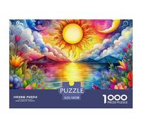 Puzzle 1000 Pezzi Sole & Luna Estremamente Difficile - Riflesso Sole Luna & Fiori 52x38cm