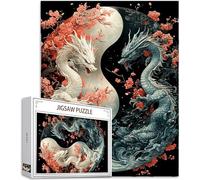 Puzzle 1000 Pezzi Stile giapponese Puzzle Drago Motivo Progettazione, Legna Jigsaw 75x50cm con Compact Box Poster Incluso Creativo Giochi Rilassamento e Intelligence per Home Room Wall Decor, Model913