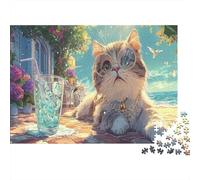 Puzzle 1000 Pezzi Stylish Cat at Beach Cafe - Classici Giochi Pet, Decorazione E Regalo 52x38cm/1000pcs