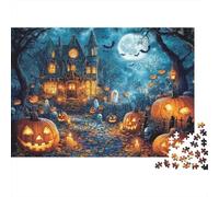 Puzzle 1000 Pezzi Tema Zucca di Halloween per Adulti Carta Rilassamento Gioco di Logica Notte Spettrale Jigsaw Decorazione Regalo 70x50cm/1000pcs