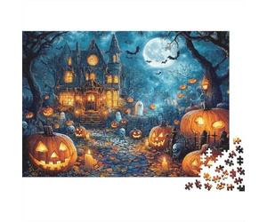 Puzzle 1000 Pezzi Tema Zucca di Halloween per Adulti Carta Rilassamento Gioco di Logica Notte Spettrale Jigsaw Decorazione Regalo 70x50cm/1000pcs