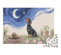 Puzzle 1000 Pezzi The Dachshund Looks Up at The Starry Sky, Per Bambini/Adultí - Grandi Dimensioni & Idea Regalo Moderna 1000pcs (75x50cm)