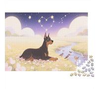 Puzzle 1000 Pezzi The Doberman Is Lying on The Grass Covered in Petals, Per Bambini/Adultí - Classici Impossibili & Idea Regalo 1000pcs (75x50cm)