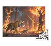 Puzzle 1000 Pezzi Tiger Mother And Cub in Flaming Woods, Per Amore E Amico, Giochi, Puzzle Difficile Sfida, Classici Idea Regalo 1000pcs (75x50cm)
