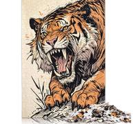 Puzzle 1000 pezzi Tigre dai denti a sciabola ruggente Illustrazione Puzzle per adulti Puzzle di difficoltà Puzzle educativi Giochi Giocattoli Decorazione per la famiglia (75x50cm)