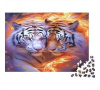 Puzzle 1000 Pezzi Tigri Fuoco e Ghiaccio, Coppia di Tigri, Cartone, per Uomini e Donne, Mindfulness e Relax, 70x50cm