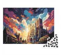 Puzzle 1000 Pezzi Torre Gotica Chiesa Nuvolosa Cartone Resistente Regalo per Amici Decorazione da Muro 52x38cm