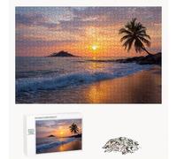 Puzzle 1000 Pezzi - Tramonto & Spiaggia - Puzzle in Legno Durevole con Lettere sul Retro - 75 x 50 cm - Hobby Creativo Senza Polvere - Articolo per Collezionisti e 14 Anni in Su P3#537