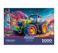 Puzzle 1000 pezzi Trattore su strada campestre, decorativo, stile arte digitale vivace, gioco di sfida educativo per tutta la famiglia, regalo per donne e uomini, 38x26cm
