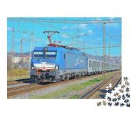 Puzzle 1000 Pezzi Treno Elettrico Blu Ferrovia Cartone Resistente per Amanti del Silenzio Legame Familiare 38x26cm