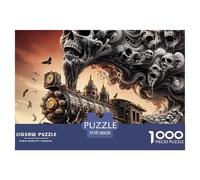 Puzzle 1000 Pezzi Treno Fantasma con Arco di Teschi, Monocromatico, Gioco Rilassante 52x38cm