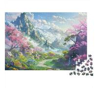 Puzzle 1000 pezzi Valle Nebbiosa Ciliegio in Fiore, Sentiero Montagna Nevosa, Cartone Premium, per Fan dei Puzzle, Tempo Genitori-Figli, 38x26cm