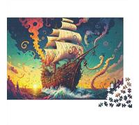 Puzzle 1000 pezzi Vascello con Tentacoli di Polpo, Arte Psichedelica, Cartone Premium, Esercizio Cognitivo 52x38cm