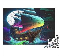 Puzzle 1000 pezzi Vascello Pirata al Chiaro di Luna, Vela Arcobaleno, Cartone Riciclato, Team Building 38x26cm