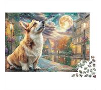 Puzzle 1000 pezzi Villaggio al Chiaro di Luna per Adulti Corgi Strada Crepuscolo Illuminato dalla Luna Premium Spesso Robusto Vivace Sfidante Antistress Gioco Familiare Decorazione 52x38cm