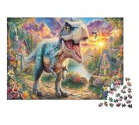 Puzzle 1000 Pezzi Villaggio dei Dinosauri, Tirannosauro Rex in Cartone Riciclato per Adulti, Relax e Anti-Stress, Decorazione Murale & Regalo Compleanno Perfetto per la Creatività