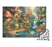 Puzzle 1000 Pezzi Villaggio Incantato dei Funghi Cottage Magico nella Foresta Cartone per Amanti del Silenzio Attività al Coperto 70x50cm