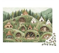 Puzzle 1000 pezzi Villaggio Nani nelle Grotte, Case Sotterranee, Cartone di Alta Qualità, per Appassionati, Attività Rilassante, 52x38cm