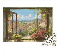 Puzzle 1000 Pezzi Vista dalla Finestra Città Montana Cartone Alta Qualità per Genitori e Figli Contro Ansia 70x50cm