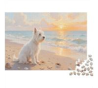 Puzzle 1000 Pezzi West Highland White Terrier on The Beach, Per Bambini E Adulti Puzzle Per Gioco Familiare Difficile Sfida Grandi Dimensioni Regali 1000pcs (75x50cm)