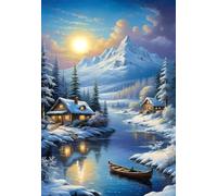 Puzzle 1000 Pezzi Winter River Cabin Puzzles per Adulti Impossibile Difficile Impegnativo Puzzle 1000 Pezzi Classici 75 x 50 cm
