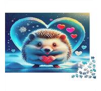 Puzzle 1000 pièces Hérisson Mignon avec Cœur, thème amour, pièces durables emboîtables, carton recyclé pour femmes et hommes, cadeau adulte, 52x38cm
