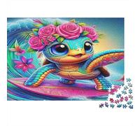 Puzzle 1000 pièces Tortue Arc-en-Ciel avec Fleurs, vie marine, précis, encadrable, carton épais premium famille, 38x26cm