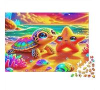 Puzzle 1000 pièces Tortue avec Étoile de Mer Amie, vie marine, puzzle très difficile, carton recyclé experts, 52x38cm
