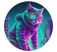 Puzzle 1000 Teile, Cool Cat Human, rundes 1000-teiliges Puzzle für Feiertage, Geburtstage und Familienspieleabende, 1000 Teile (67,5x67,5cm)