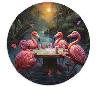 Puzzle 1000 Teile für Erwachsene, Flamingos spielen Poker, runde Papierpuzzles, perfektes Geschenk für Feiertage und Geburtstage, 1000 Teile (67,5x67,5cm)