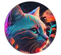 Puzzle 1000 Teile für Erwachsene,Katze und Blume,Neon,1000-teiliges rundes Puzzle für Erwachsene,anspruchsvolles DIY-Denkspiel,perfektes Familienspiel oder dekoratives Geschenk,(67,5x67,5cm)