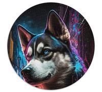 Puzzle 1000 Teile für Erwachsene, Neon Husky, 1000-teiliges rundes Puzzle, Lernspielzeug für Teenager, Heim- und Bürodekoration, 1000 Teile (67,5x67,5cm)