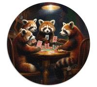 Puzzle 1000 Teile für Erwachsene, Roter Panda spielt Poker, runde Papierpuzzles, perfektes Geschenk für Feiertage und Geburtstage, 1000 Teile (67,5x67,5cm)