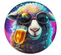 Puzzle 1000 Teile für Erwachsene, Schaf trinkt Bier, 1000-teiliges rundes Puzzle für Erwachsene, pädagogisches Denkspiel, künstlerische Heim- und Bürodekoration, ab 14 Jahren, 1000 Teile (67,5x67,5cm)