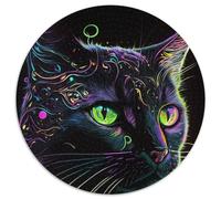 Puzzle 1000 Teile für Erwachsene,schöne schwarze Katze,1000 Teile,runde Puzzles für Erwachsene,Entspannung und Herausforderung,farbenfrohe Kunst zur Heimdekoration,ideales Geschenk für Freunde