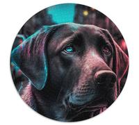 Puzzle 1000 Teile, Neon-Labrador, runde Puzzles für 1000 Teile, perfektes Weihnachtsgeschenk für Weihnachten, Halloween, Ostern, Neujahr, 1000 Teile (67,5x67,5cm)
