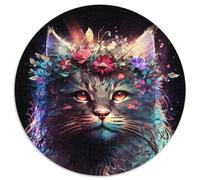 Puzzle 1000 Teile, Schöne Blumen, Katze, rundes Puzzle 1000 Teile, anspruchsvolles Denkspiel für Teenager, unterhaltsames interaktives Spiel für die ganze Familie, 1000 Teile (67,5x67,5cm)
