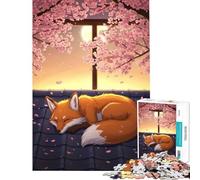 Puzzle 1000 Volpe addormentata sotto i ciliegi in fiore Gioco educativo Sfida per l'intelligenza Giocattolo avvincente Regalo di Babbo Natale segreto Regalo di compleanno (Dimensioni 38x26cm)