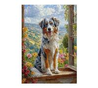 Puzzle 1000pcs(38x26cm) S Per Adolescenti Flower-Filled Window View with Dog Puzzle Per Adulti Gioco Rompicapo Antistress Regali Di Compleanno E Unici 1000pcs(38x26cm) S
