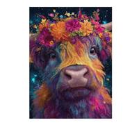 Puzzle 1000pcs(52x38cm) Per Adolescenti Colorful Flower Crown Highland Cow Puzzle Per Adulti Gioco Pratico Decorazione Perfetta Aiuta Ad Allenare Il Cervello 1000pcs(52x38cm)