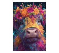 Puzzle 1000pcs(75x50cm) Per Adolescenti Colorful Flower Crown Highland Cow Puzzle Per Adulti Gioco Pratico Decorazione Perfetta Aiuta Ad Allenare Il Cervello 1000pcs(75x50cm)
