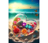 Puzzle 120 Pezzi per Adulti Fiori Forma Cuore Sulla Spiaggia, Hobby Rilassante Senza Schermi, Idea Regalo di Classe per Lei o Lui (25x20 cm)
