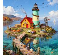 Puzzle 120 pezzi per Adulti,puzzles Giochi Educativi per adulti,Giocattoli Sfida Giochi Impegnativi,Cottage sul faro sulla spiaggia Regali puzzle arte