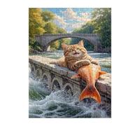 Puzzle 1200 Pezzi Animale Gatto Pesce 75x50 cm Puzzles Classici Difficili Impossibili Puzzle Adulti 1200 Pezzi per Gioco Familiare Decorazione per la Casa